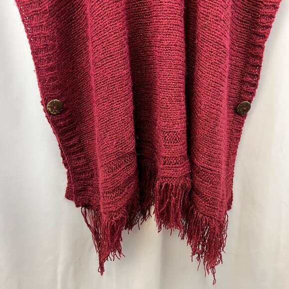 Bayberry Road Women’s Knit Poncho Sweater Half Sleeve Burgundy One Size Fringe - Picture 4 of 7